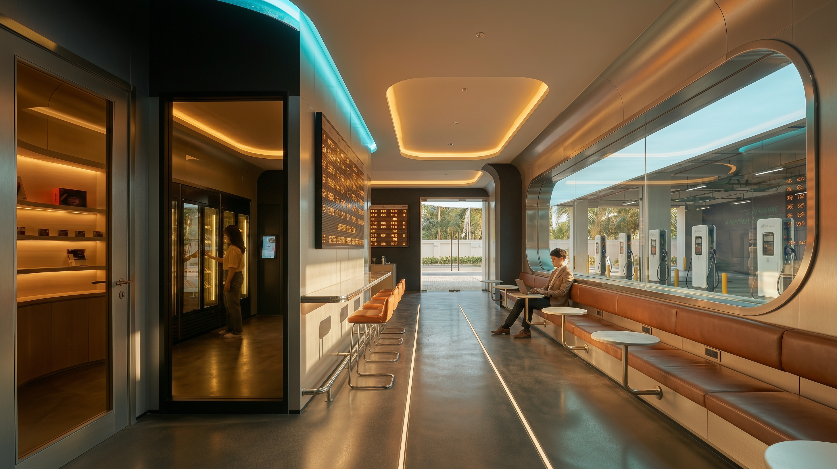 Zaps Lounge — amber cove lighting, cognac leather, panoramic views